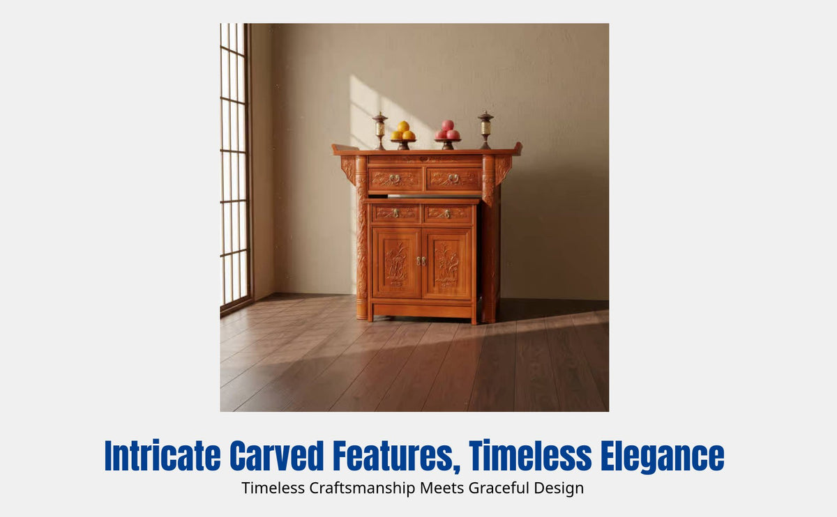 Hardwood Altar Table Set, Carved Worship Cabinet, Home Buddhist Table, Temple Offering Stand, Storage Drawers