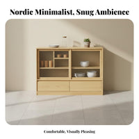 Nordic Hardwood Sideboard, Minimalist Buffet Cabinet, Multi-Functional Storage, Wall-Mounted for Living Room