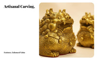 Brass Pixiu Figurine Pair, Feng Shui Wealth creature, handmade Sculpture for Home Office Decor