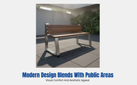 Outdoor Bench, Stainless Steel Wood Garden Chair, Minimalist Design, Public Seating