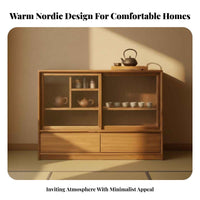 Nordic hardwood Wood Sideboard, Minimalist Storage Cabinet, Multi-Functional Buffet for Living Room