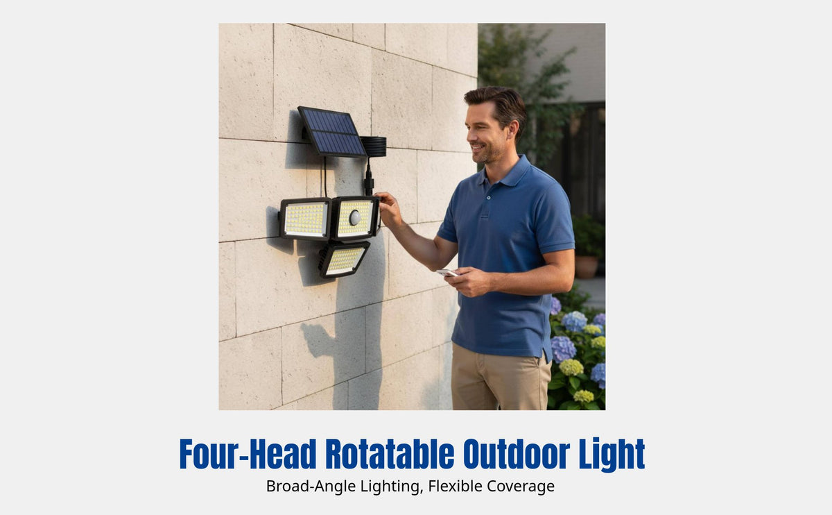 Solar Wall Light, 4-Head Rotatable, Outdoor Waterproof, Motion Sensor, Garden Walkway Lighting