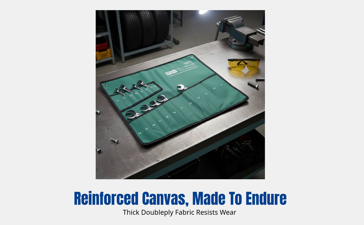 Thickened Canvas Wrench Organizer Bag, Multi-Functional Tool Pouch, Hanging Hole Design, Durable Storage for Mechanics