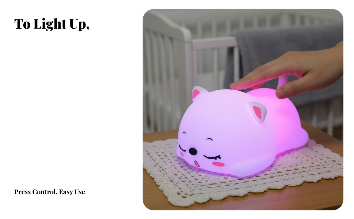 Silicone Night Light detector Bedside light, Cute Cat Design, Soft glow Table Decor, Gift suggestion