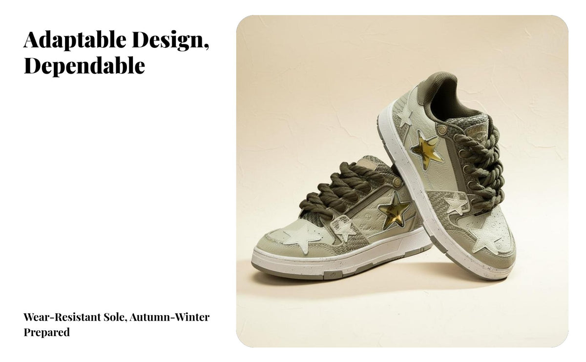 Chunky Sole Athletic Shoes, Celestial Design, Unisex China-Chic Board Shoes, Height Boost, Autumn Winter