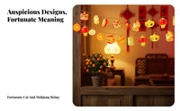 Chinese New Year Fairy Lights, Lantern String, Lucky Cat, Mahjong, Festive Atmosphere, Window Decoration