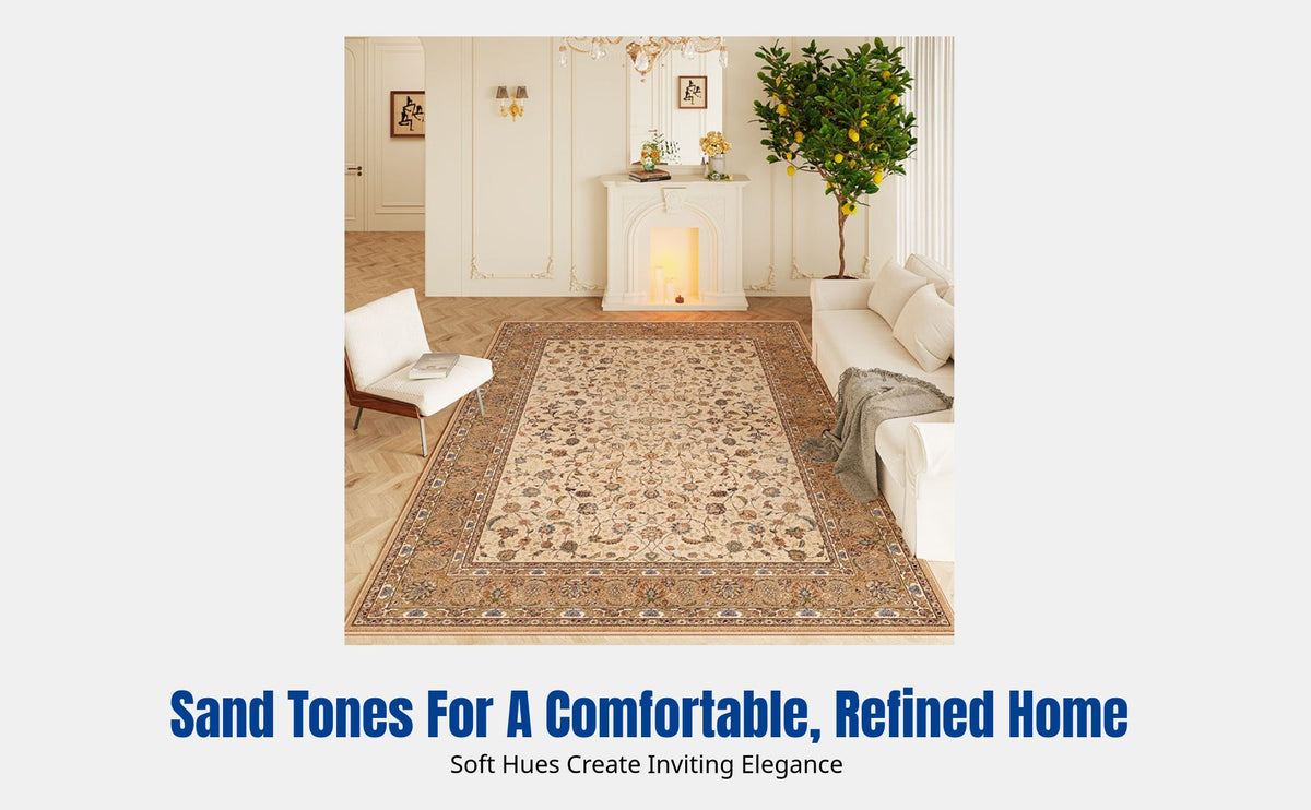 French Style Area Rug, Polyester, Vintage Floral, Modern Carpet for Living Room, Bedroom, Tea Table, Bedside