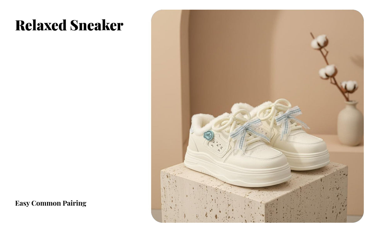 athletic shoes, Cute Low-Top Lace-Up Shoes for Girls, Plush Lining, relaxed athletic look, 2025 New