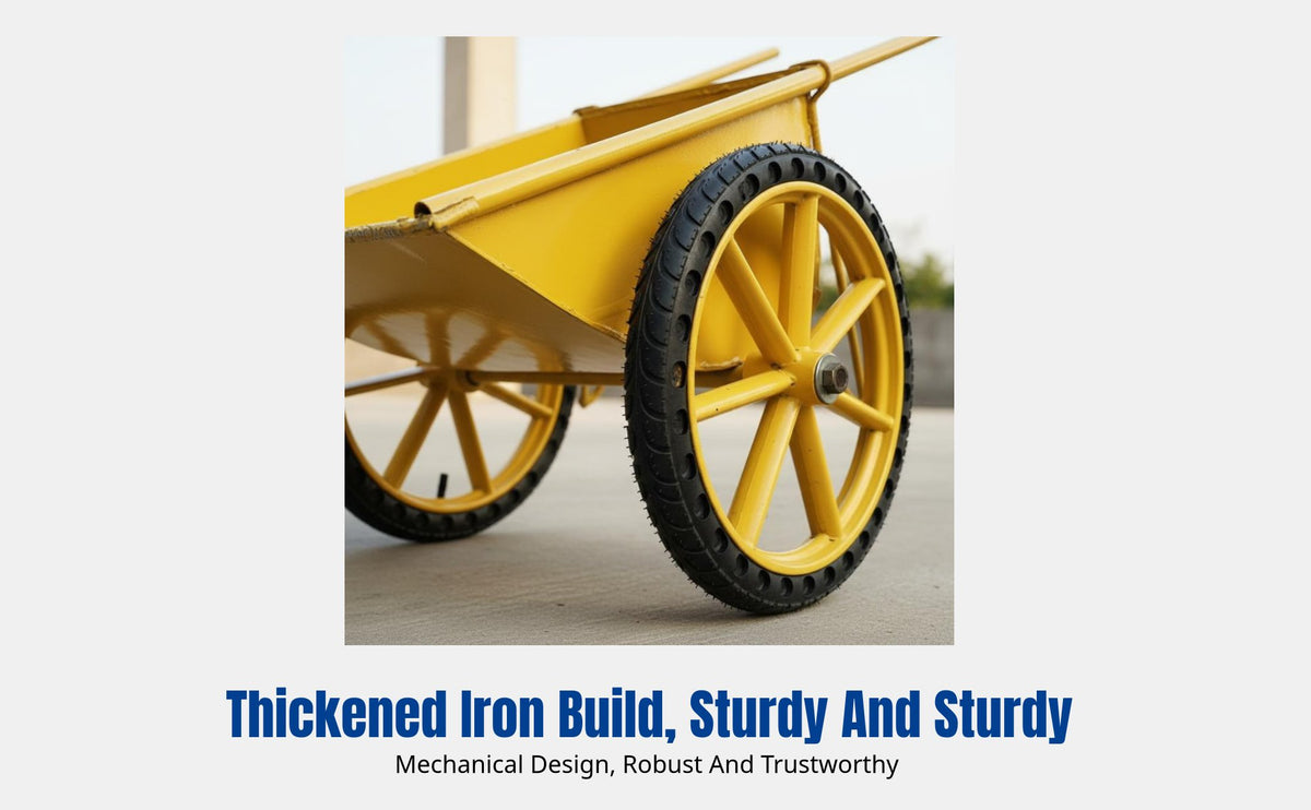 Construction Wheelbarrow, Heavy-Duty Thickened Iron Utility Cart, Dual Wheel, Home & Site Waste Transport
