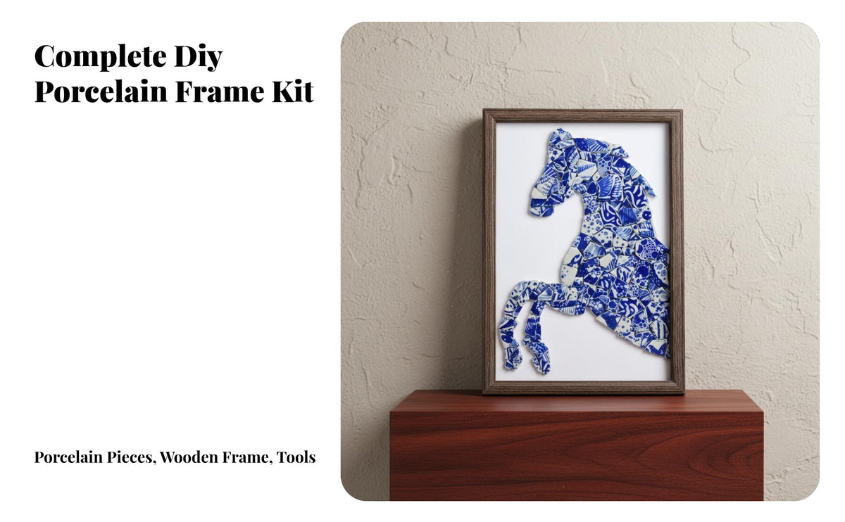 DIY Ceramic Painting Kit, Navy & Cream Porcelain Tile Art, Frame Decor, Holiday Theme, Home Decoration