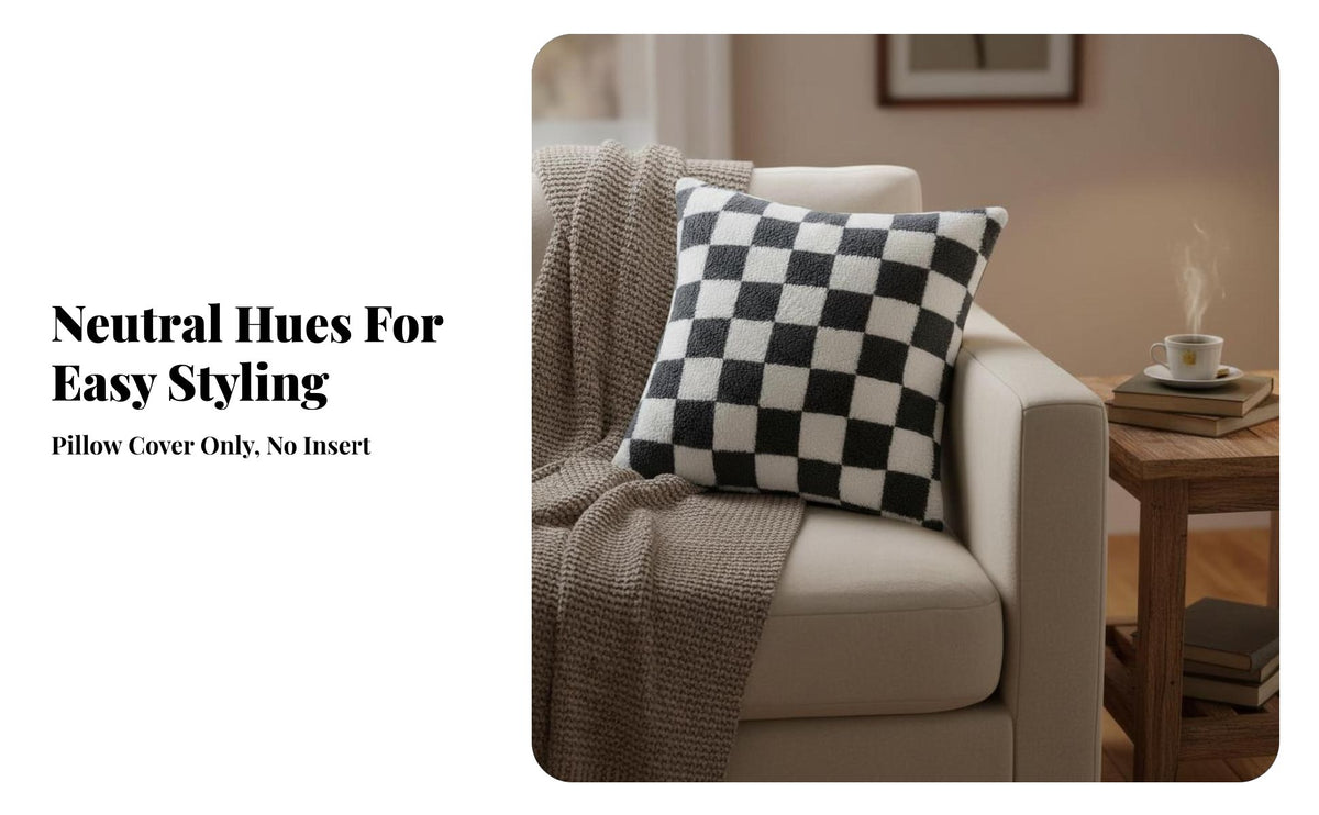 Checkered Sherpa Throw Pillow Cover, Plush Pillow, Autumn Winter Decor, Ins Design