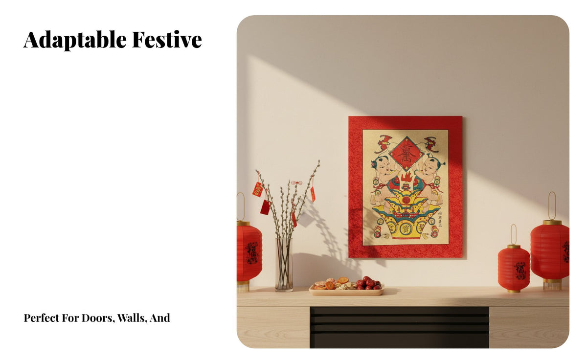 Woodblock New Year Painting, handmade Yangjiabu Folk Art, Decorative Sticker, Festive Hanging, Traditional Craft