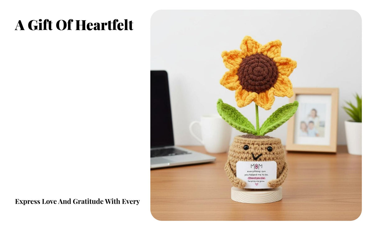 Handmade Crochet sunburst bloom Potted Yarn Artificial Flower, Mother's Day Gift, Home Decor