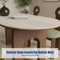 Vintage Rectangular Dining Table, Sturdy Wood Frame, Sintered Stone Top, Artistic Nordic Design for Small Spaces, Home Kitchen