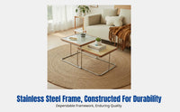 Vintage Coffee Table, Rattan Side Table, Stainless Steel Frame, Modern Minimalist, Living Room, Space-Saving Set