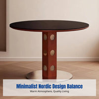 Nordic Solid Wood Round Dining Table, Vintage Stone Top, Modern Minimalist Small Space Kitchen Table
