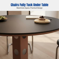 Nordic Solid Wood Round Dining Table, Vintage Stone Top, Modern Minimalist Small Space Kitchen Table