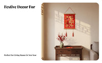 New Year Fabric Hanging Decoration, Chinese Blessing Character Tassel, Living Room, Seasonal Holiday, Random