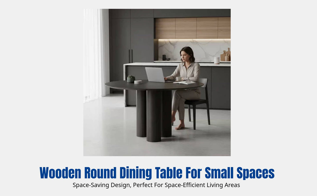 Vintage Designer Round Dining Table, Solid Wood, Italian Style, Small Apartment, Home Dining
