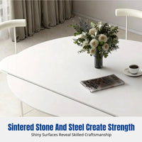 Cream Design Sintered Stone Dining Table, Rotating, Extendable, Folding, Square to Round, Modern Minimalist for Home