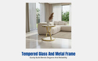 Modern Tempered Glass Side Table, Luxury Round Corner Sofa Table, Metal Frame, Doubletier Storage, Living Room