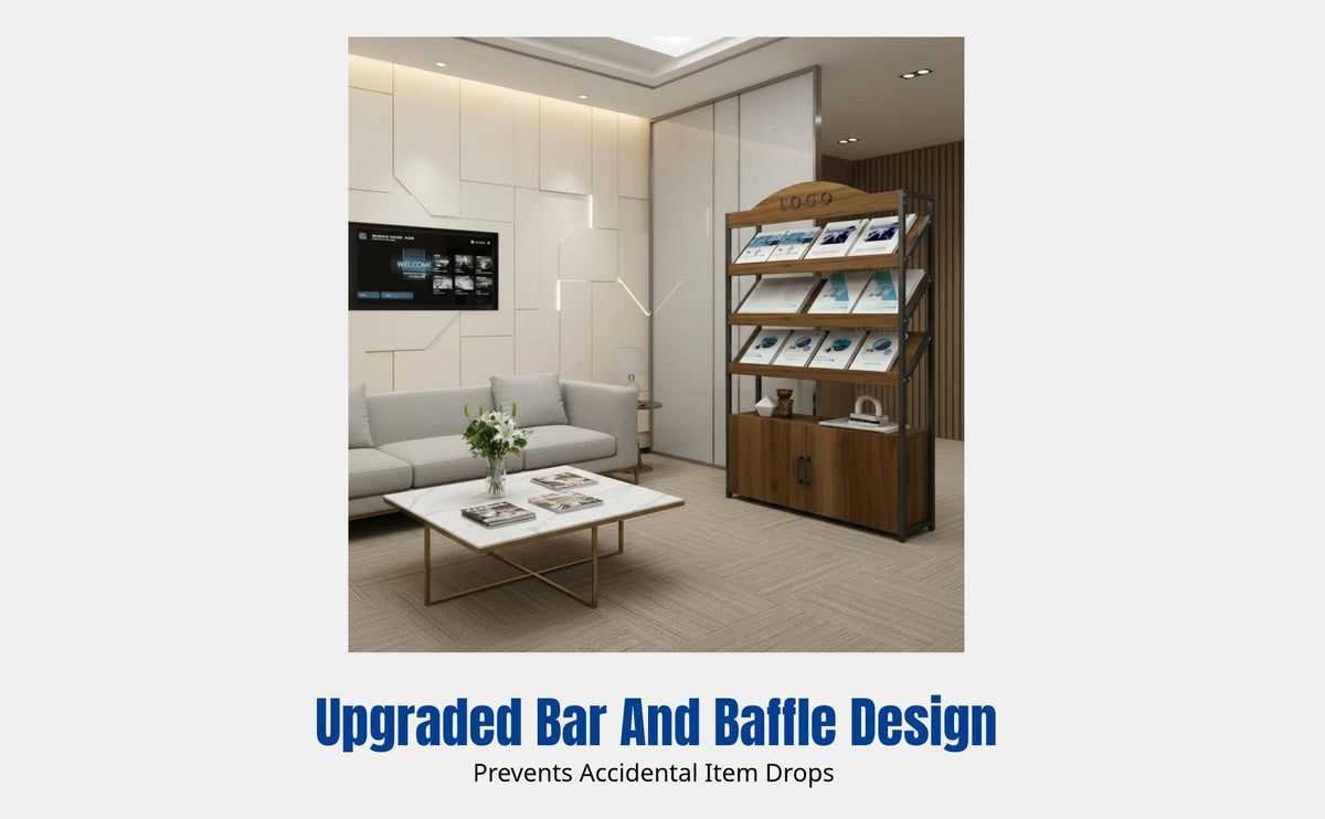 Magazine Rack with Cabinet Door, Office Display Shelf, Floor Standing Storage Organizer