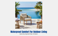 Outdoor Sofa Set, Patio Garden Dining Table, Designer PE Rattan Chair, Nordic Style, Teak & Aluminum Frame, Weather-Resistant, Balcony, Hotel Furniture