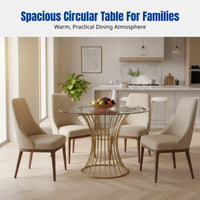 Luxury Round Dining Table, Tempered Glass, Modern Minimalist, Stainless Steel Gold, Home Villa