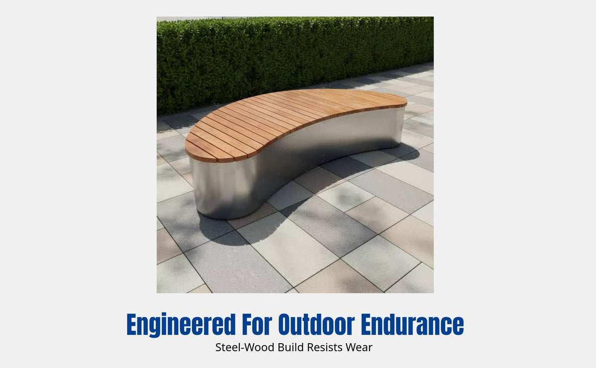 Hardwood Outdoor Bench, Modern Metal Frame, Multiple Colors, Courtyard, Waiting Area, Landscape, Commercial Use