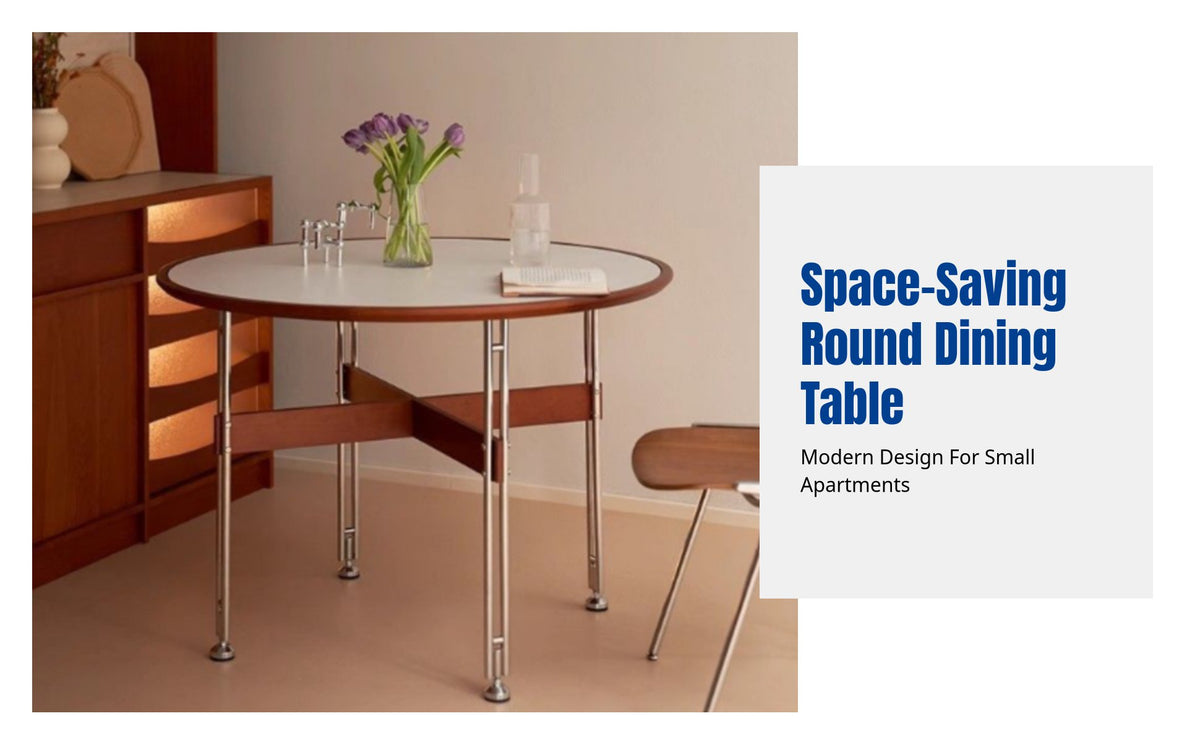 Sintered Stone Round Dining Table, Modern Minimalist Vintage Design, Solid Wood, Stainless Steel Legs, Small Apartment, Living Room