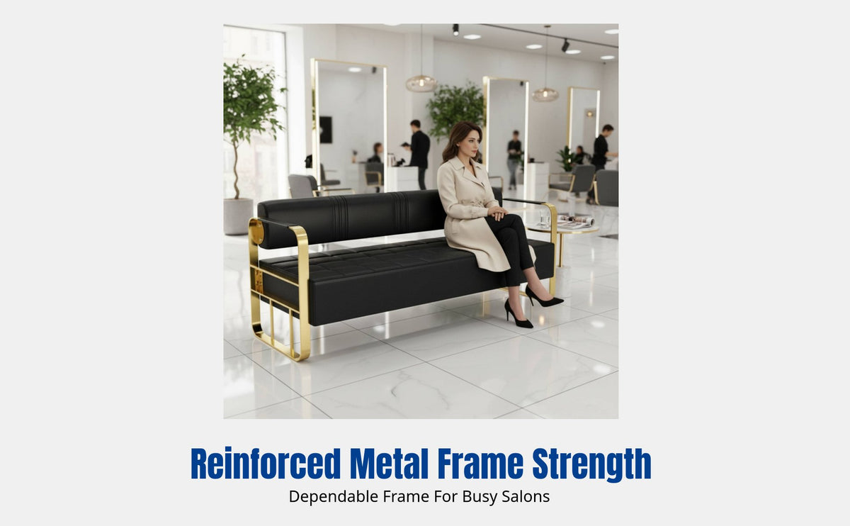 Modern Minimalist Sofa Chair for Commercial Waiting Area, Long Bench, Metal Frame, Salon Lounge