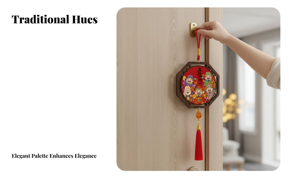 Five Fortune God Necklace, Cartoon Wealth God Hanging Art, Seasonal Holiday Lucky Decor, Refrigerator