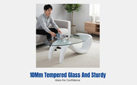 Modern Minimalist Tempered Glass Coffee Table, Oval Shape, Mermaid Design, Creative Accent for Small Living Room