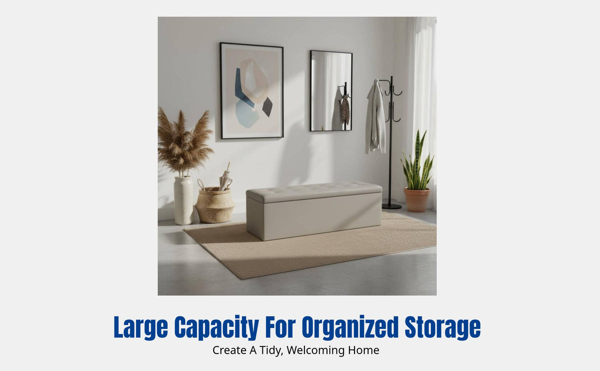Rectangular Storage Ottoman Bench, Long Sofa Stool, Entryway Shoe Seat, Multi-Use