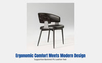Modern Italian Minimalist Dining Chair, Designer Backrest, Leather Upholstered, Metal Frame, Black, Home, Hotel, Island Bar, Armless