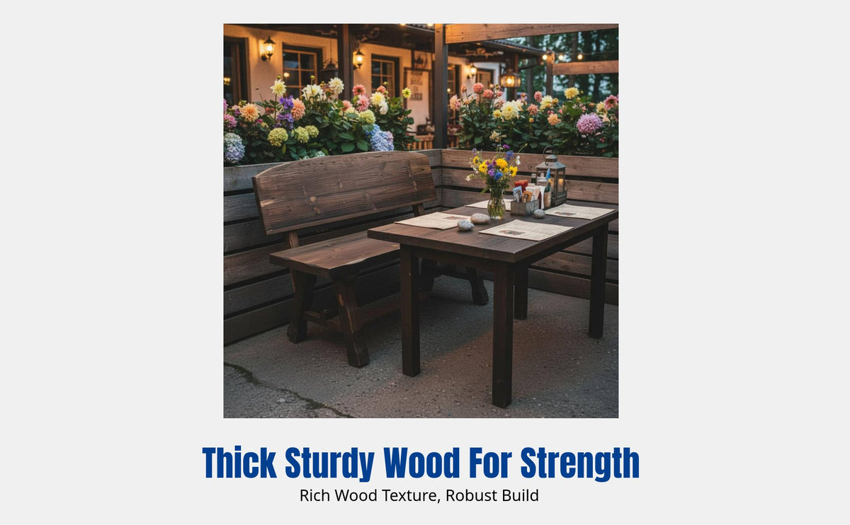 Outdoor Wooden Table and Chair Set, Thickened Solid Wood, Retro Patio and Balcony Furniture