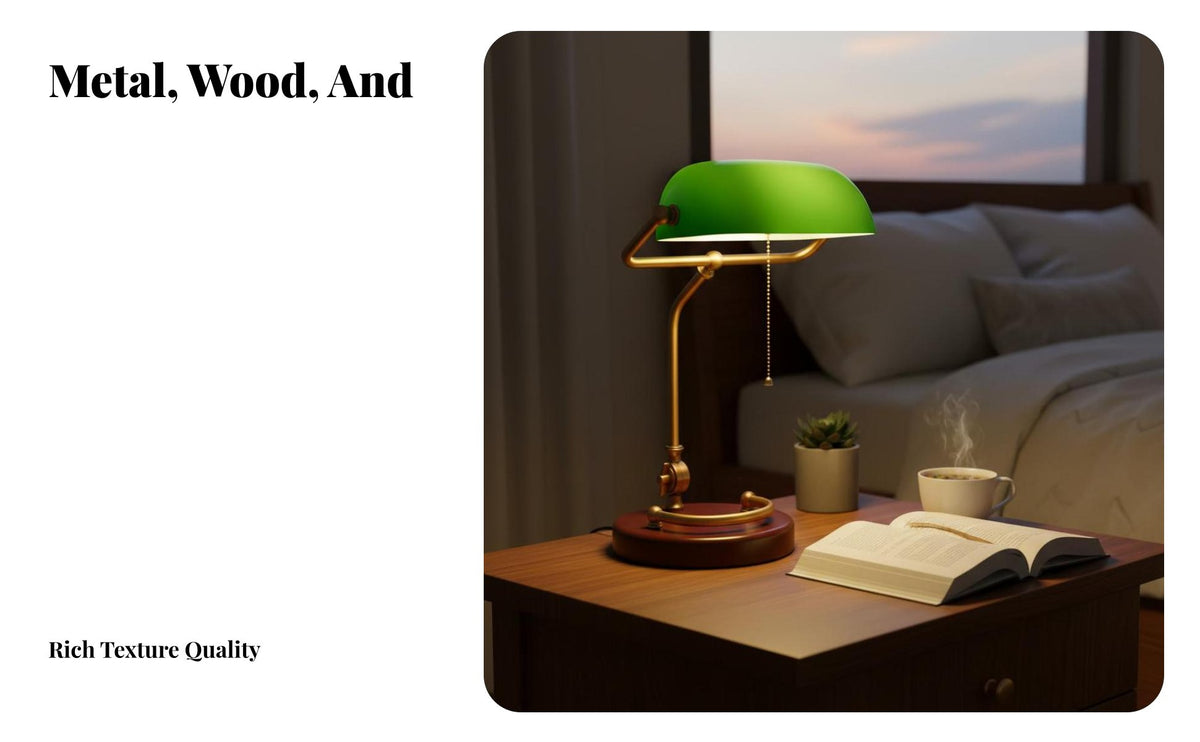 USA-style Vintage Table Lamp, Oak Base, Bedside, Study, Warm Ambience