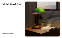 USA-style Vintage Table Lamp, Oak Base, Bedside, Study, Warm Ambience