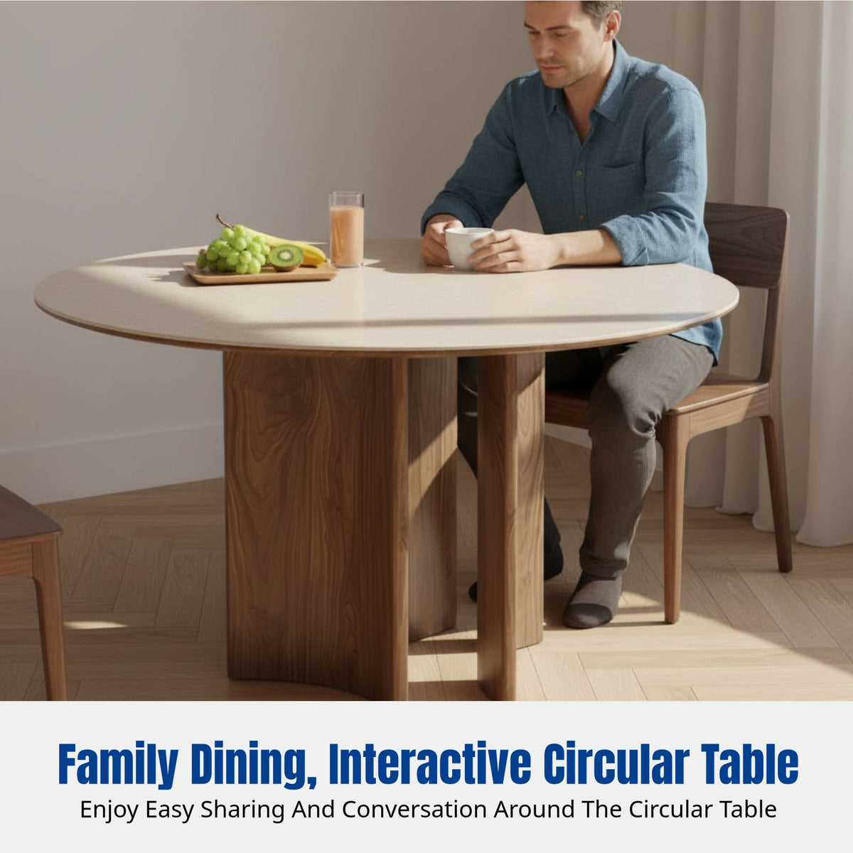 French Vintage Solid Wood Round Dining Table Set, Circular Table with Lazy Susan, Modern Minimalist Designer Sintered Stone Table for Dining Room