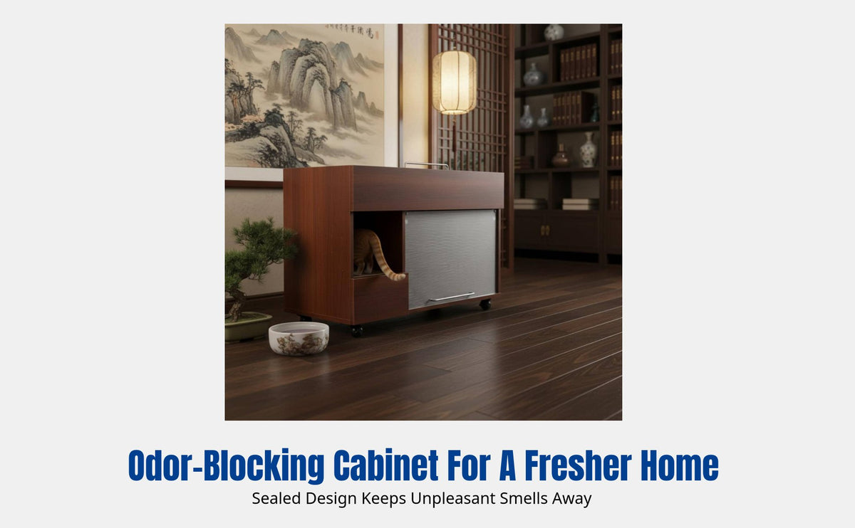 Large Cat Litter Box Cabinet, Odor Control, Enclosed Ancient Design, PVC Material, Multi-Size
