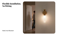 Smart Motion Sensor LED Night Light, Wood Grain Rechargeable Soft Wall Light for Bedroom Bedside