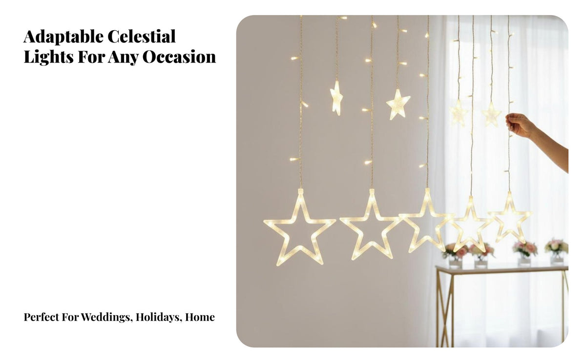 LED Star Curtain Lights, Five-Pointed Star Indoor Fairy Lights for Wedding, Christmas, Home Decor