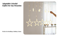 LED Star Curtain Lights, Five-Pointed Star Indoor Fairy Lights for Wedding, Christmas, Home Decor