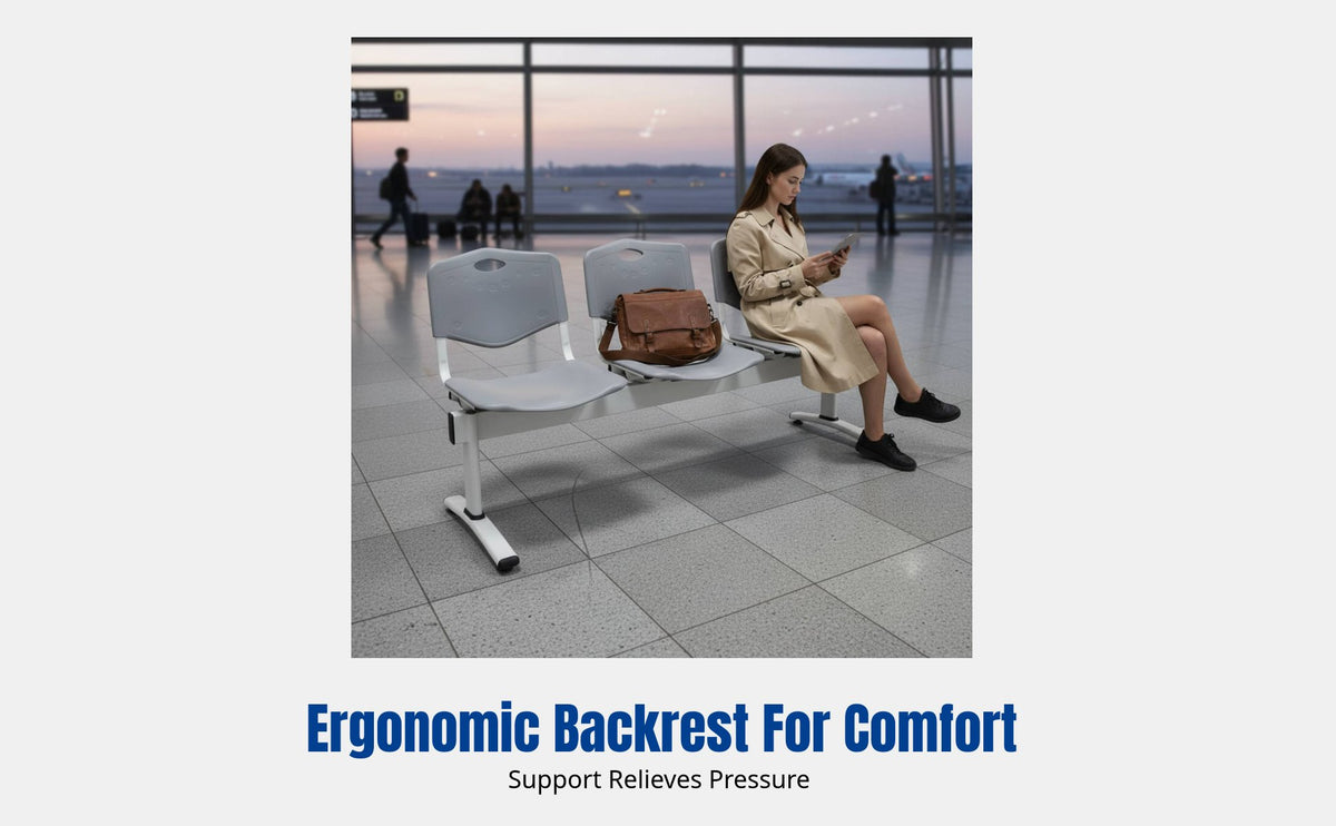 Row Chair, Waiting Bench, Metal Frame, Ergonomic, Hospital, Airport, Public Area
