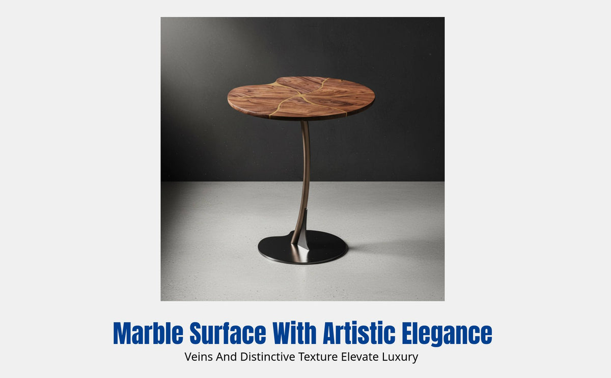 Italian Luxury Marble Coffee Table, Designer Leaf Shape, Creative Metal Frame for Villa Living Room