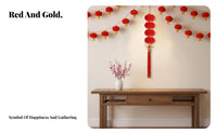 Red Plush Lantern String, Flocked Hanging Decorations, Seasonal Holiday, New Year, DIY Handmade Decoration