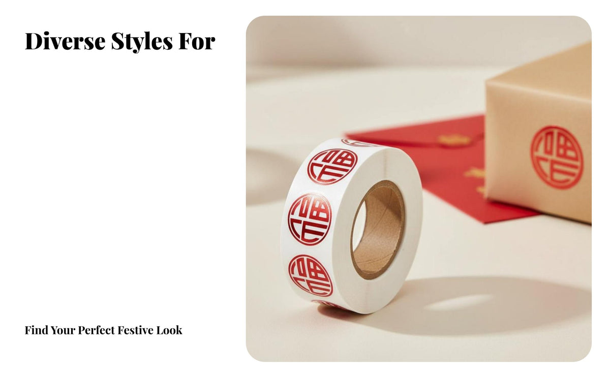 Foil Stamped Fu Character Blessing Stickers, Decorative PVC Label for Envelopes