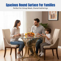 Luxury Round Dining Table, Tempered Glass Top, Stainless Steel Gold Finish, Modern Minimalist, Home, Villa, Large Size