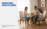 Luxury Round Dining Table, Tempered Glass Top, Stainless Steel Gold Finish, Modern Minimalist, Home, Villa, Large Size