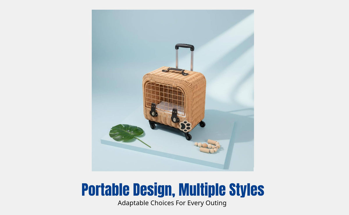 Wicker Cat Carrier, Portable Handheld Pet Bag, Breathable Summer Cat House, Travel Car Carrier, Hard Frame, Multiple Styles
